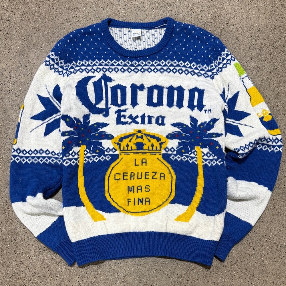 Corona Tropical Blue and White Crewneck Sweater